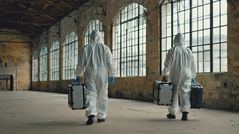 Technicians working in a converted Bradford mill building