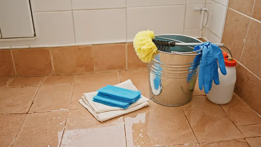 Sanitising equipment staged in a domestic bathroom