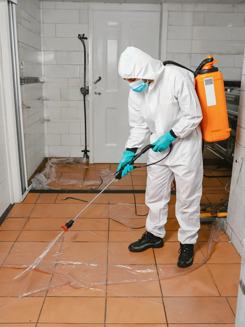Disinfectant applied to a freshly extracted utility room floor